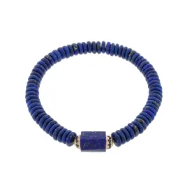Medium Hexagon Lapis Bolt Bead with Blue Sapphires Bracelet