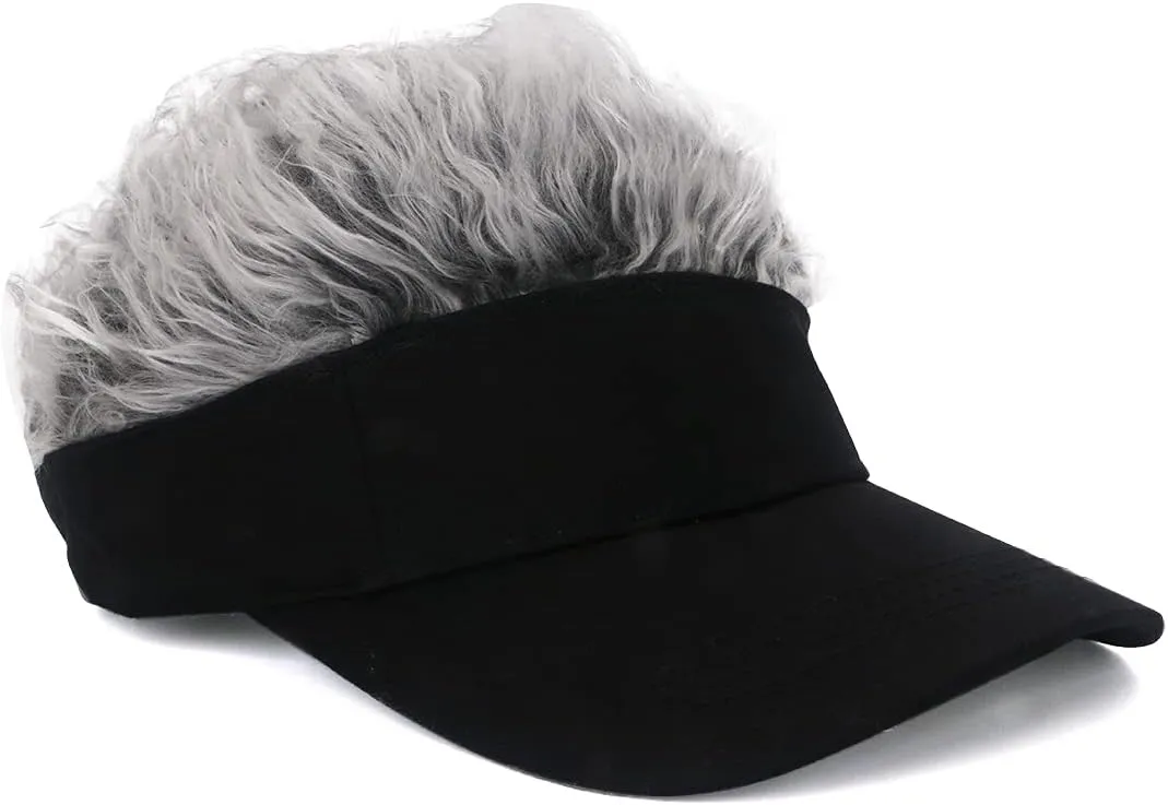 Mens Visor with Hair Fake Hat with Hair for Men Funny Golf Hats Wig Hat Spiked Adjustable Baseball Cap