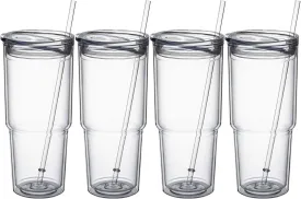 MEWAY 30oz/4 pcs Classic Insulated Tumblers,Double Wall Acrylic Tumbler with LidReusable Plastic Insulated Tumblers with Strawfor cold drinks, sand ice, whatever you like(transparent,4 pack)