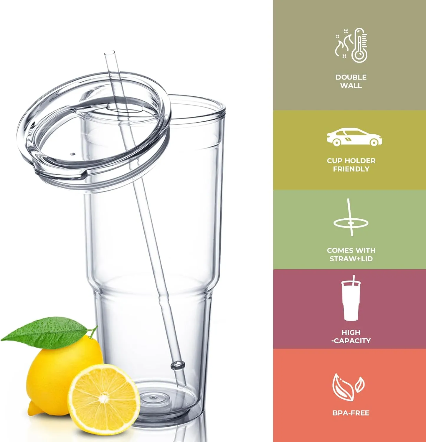 MEWAY 30oz/4 pcs Classic Insulated Tumblers,Double Wall Acrylic Tumbler with LidReusable Plastic Insulated Tumblers with Strawfor cold drinks, sand ice, whatever you like(transparent,4 pack)