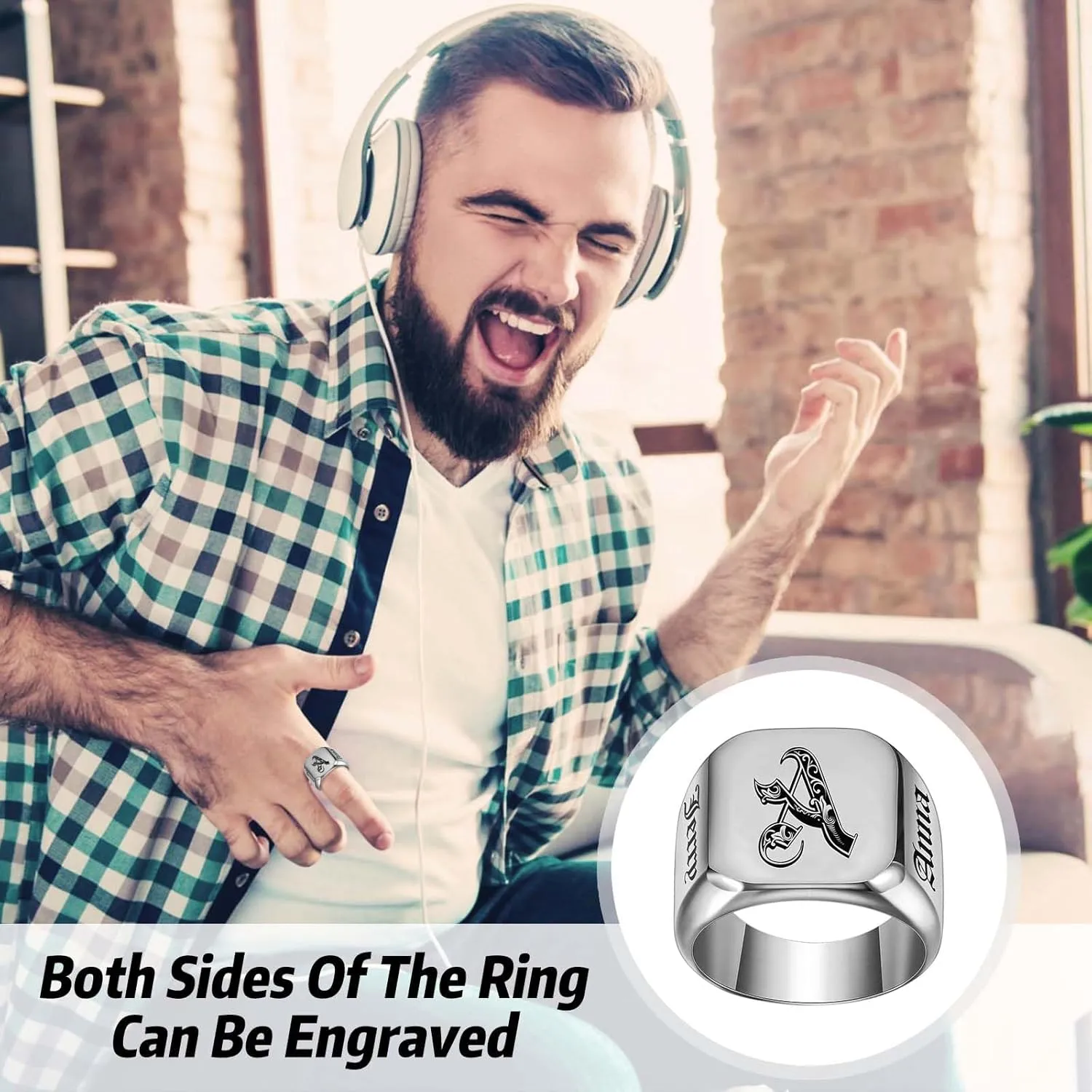 MOTICIUS Personalized Signet Rings for Men Women Engraved Ring Custom Initial Ring Mens Ring Customized Memorial Gifts for Father Husband Boyfriend Teacher