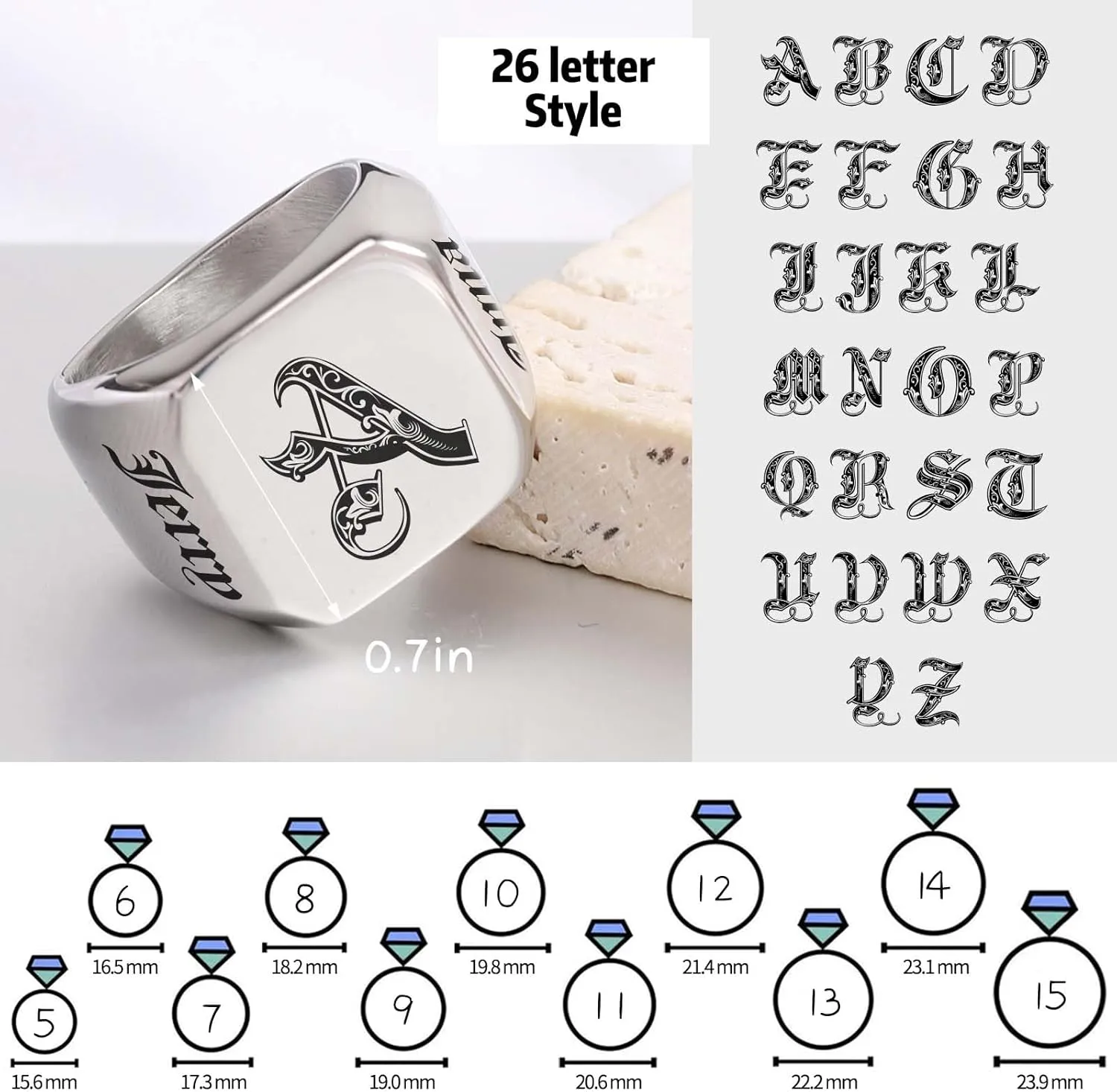 MOTICIUS Personalized Signet Rings for Men Women Engraved Ring Custom Initial Ring Mens Ring Customized Memorial Gifts for Father Husband Boyfriend Teacher