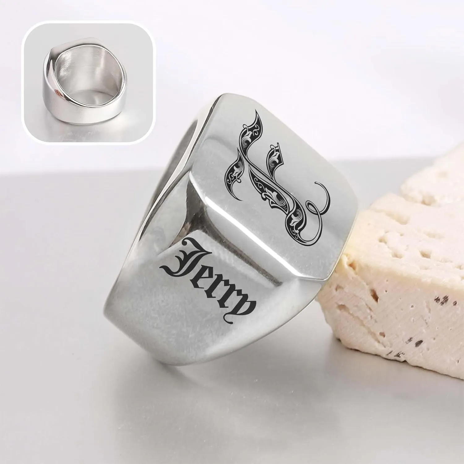 MOTICIUS Personalized Signet Rings for Men Women Engraved Ring Custom Initial Ring Mens Ring Customized Memorial Gifts for Father Husband Boyfriend Teacher