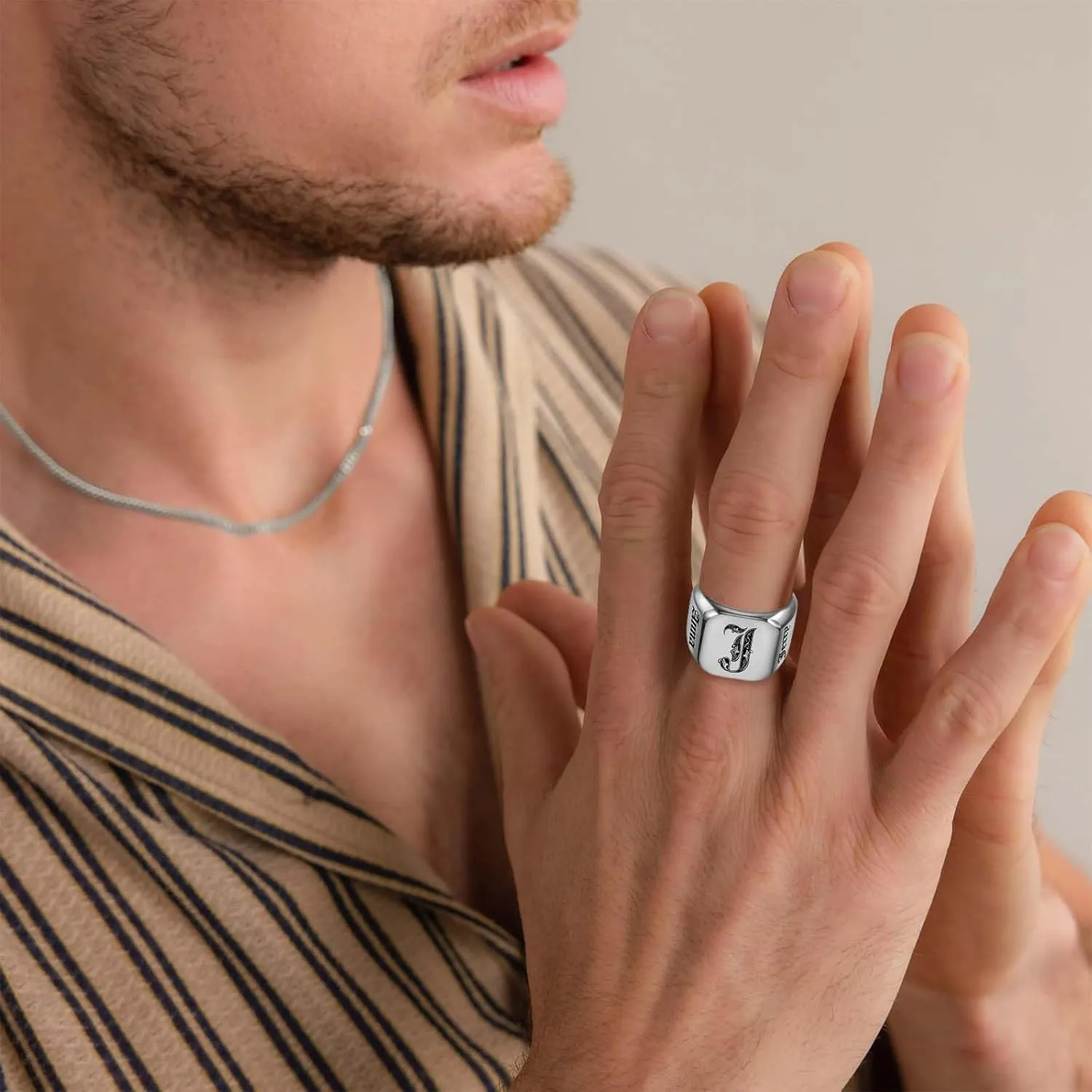 MOTICIUS Personalized Signet Rings for Men Women Engraved Ring Custom Initial Ring Mens Ring Customized Memorial Gifts for Father Husband Boyfriend Teacher