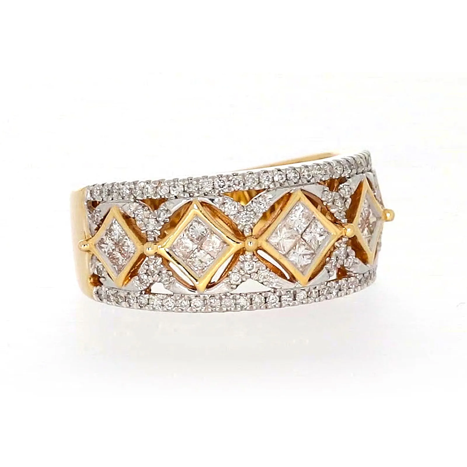 New York 14ct Yellow Gold Princess and Round Brilliant Cut 3/4 CARAT tw of Diamonds Ring