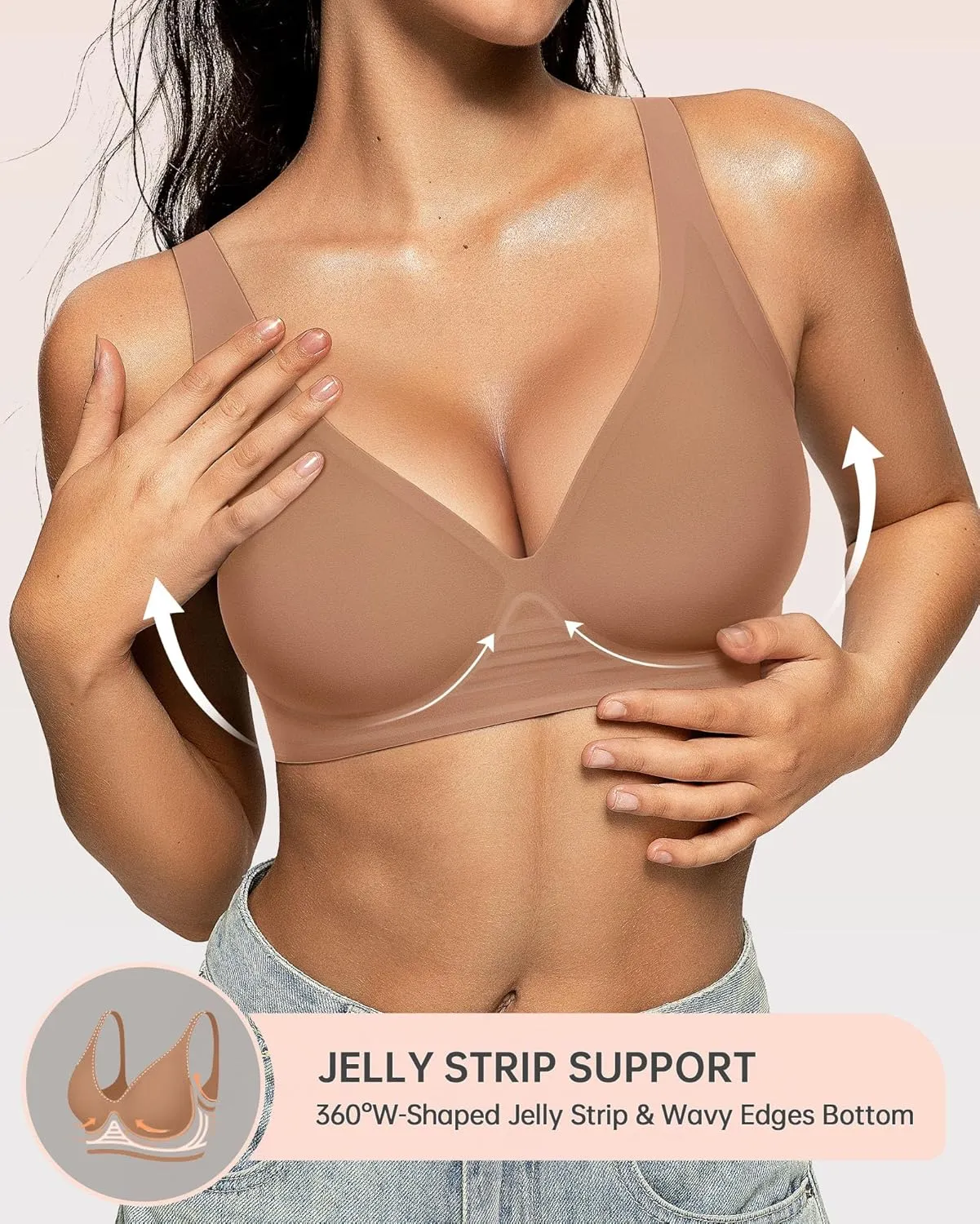 OEAK Womens Deep V Bras Wireless Comfortable Bra Supportive No Underwire Bras Tshirt Push Up Bralettes Plunge Seamless Bra