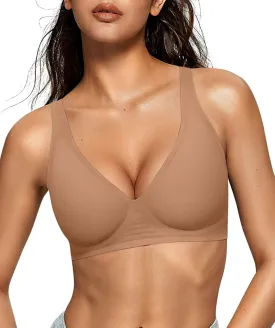 OEAK Womens Deep V Bras Wireless Comfortable Bra Supportive No Underwire Bras Tshirt Push Up Bralettes Plunge Seamless Bra