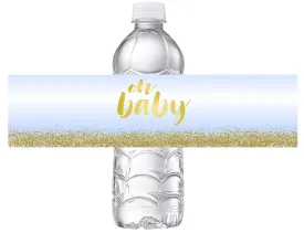 Party Favors Oh Baby Blue & Gold Boy Shower Water Bottle Labels Wrappers ideas Decor Supplies