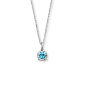 Pre-Owned Zales Cushion Cut Blue Topaz & White Sapphire Pendant Necklace in Sterling Silver