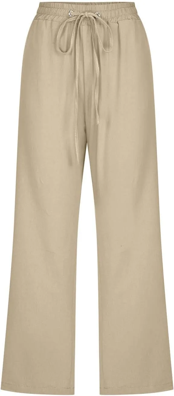 RKSTN Summer Capri Pants for Women Casual Cotton Linen Pants Straight Leg Vacation Beach Crop Pant with Pockets