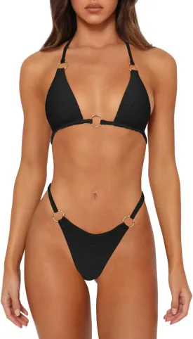 Sexy Bikinis for Women 2 Piece Bikini Spaghetti Strap Swimsuits Solid Color Bathing Swimwear Triangle Bathing Suit