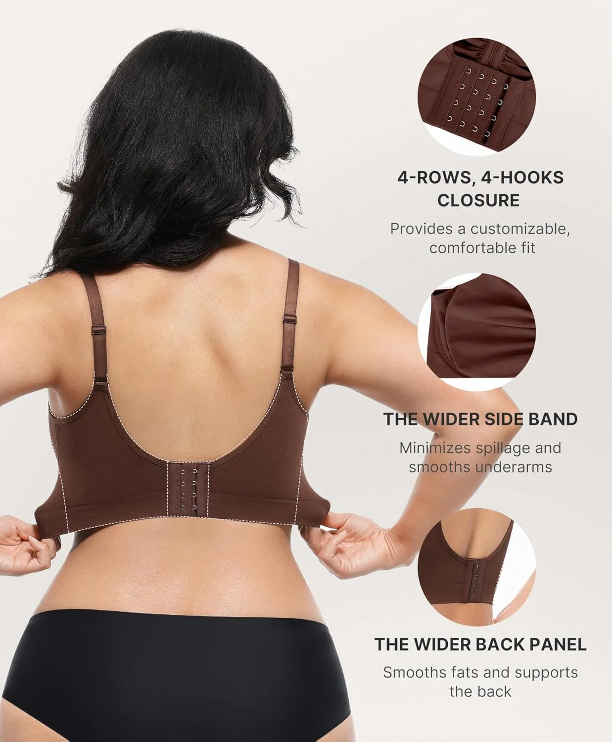 SHAPELLX Wireless Comfy Bra for Women Seamless Bra Non Padded Soft Bralette V Neck Everyday Bras with 4 Rows of Hooks