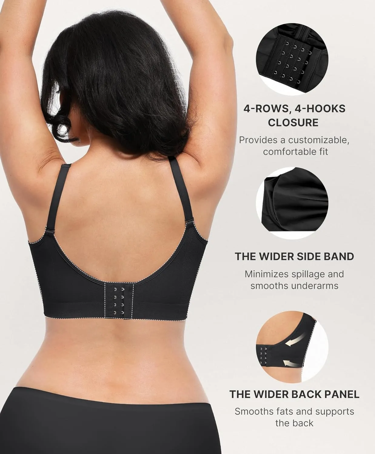 SHAPELLX Wireless Comfy Bra for Women Seamless Bra Non Padded Soft Bralette V Neck Everyday Bras with 4 Rows of Hooks