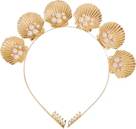 Shell Headband Gold Seashell Crown Goddess Pearl Decor Tiara Headband for Wedding Party Photo