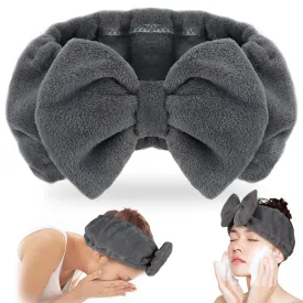 Shintop Makeup Headband Soft Carol Fleece Spa Headband with Cute Bow Elastic Headwear for Washing Face Skincare Facial Mask ShowersGrey