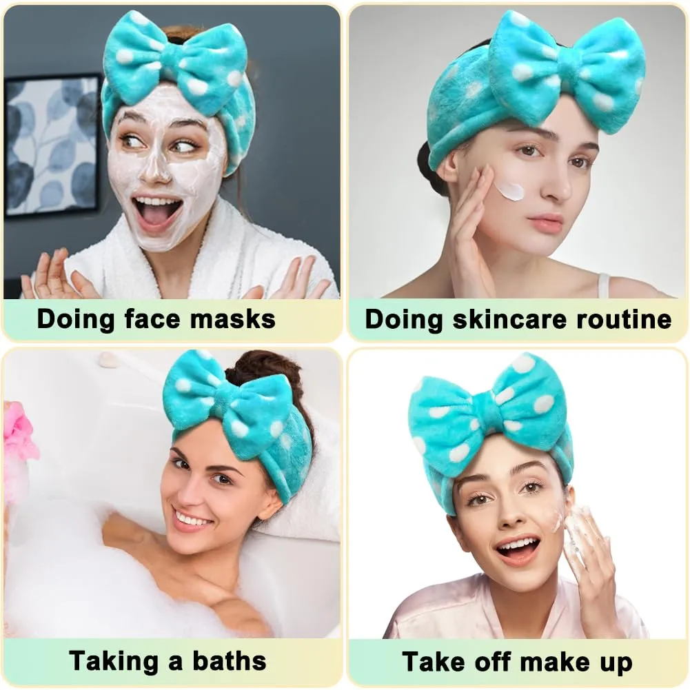 Shintop Sweet Super Soft Caroset Polka Dots Wash Cosmetic Headband Hairlace (Dark Blue Polka Dots)