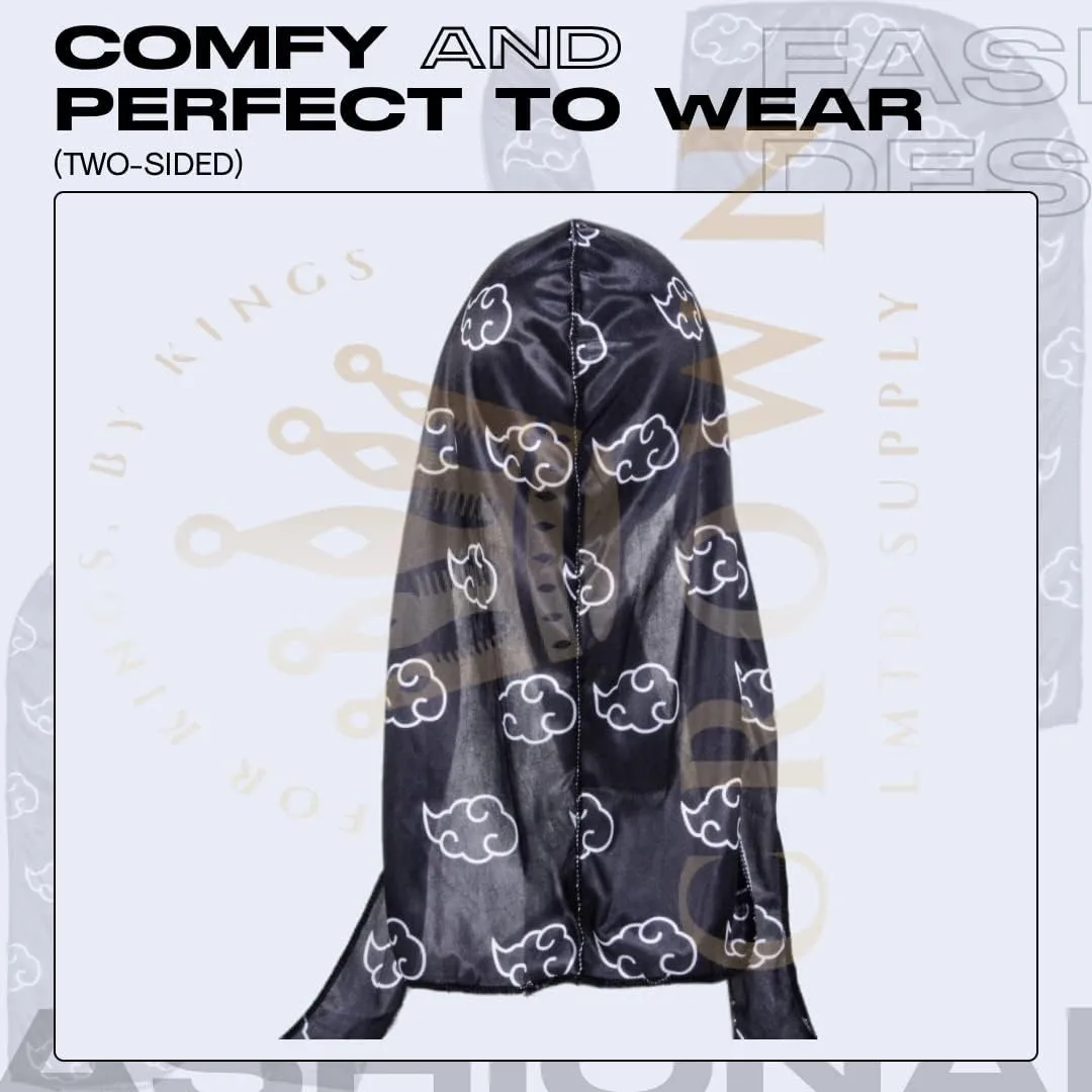 Silky Deluxe Anime Durag with Long Wide Tails - Satin Smooth Du Rag Fabric for Comfort Compression