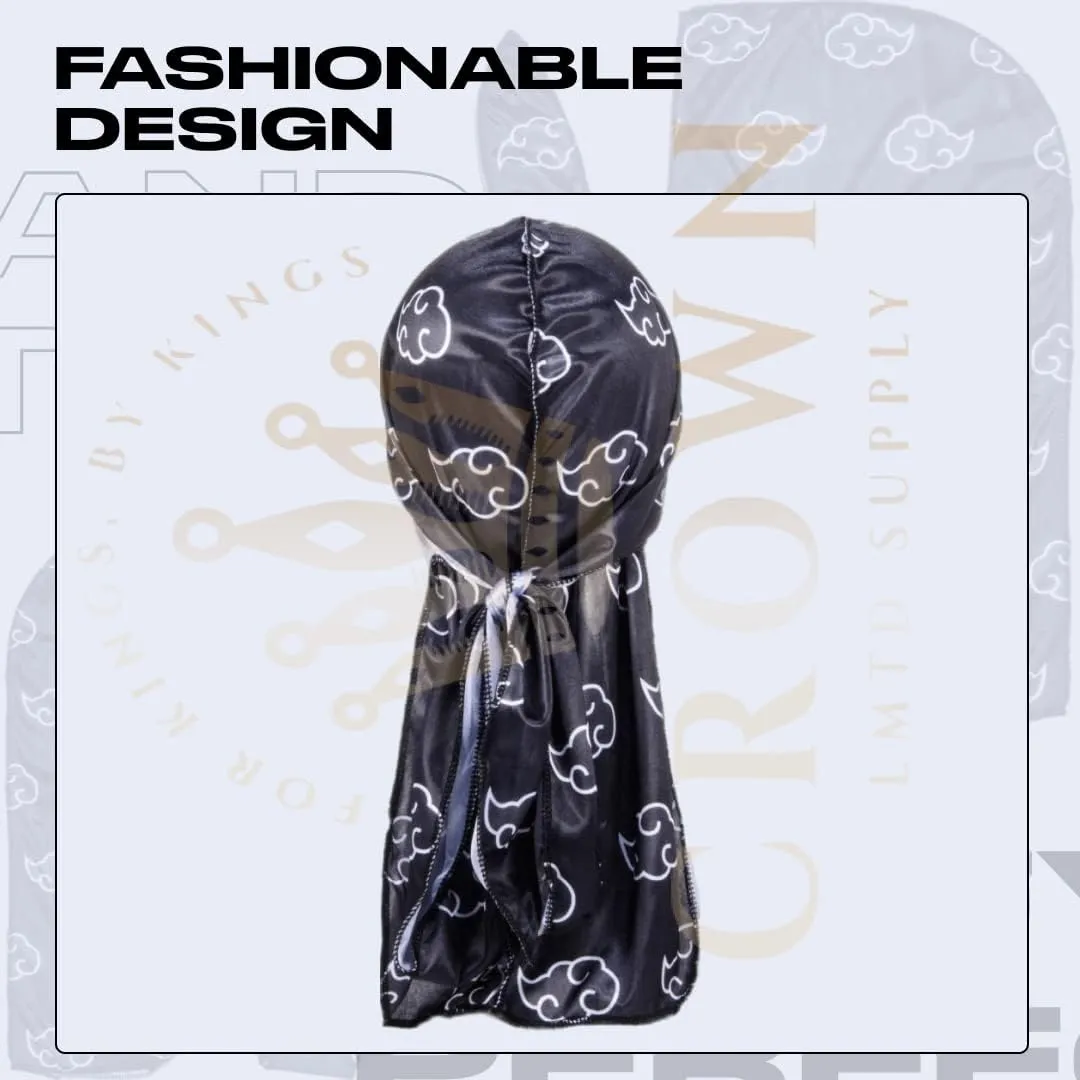 Silky Deluxe Anime Durag with Long Wide Tails - Satin Smooth Du Rag Fabric for Comfort Compression