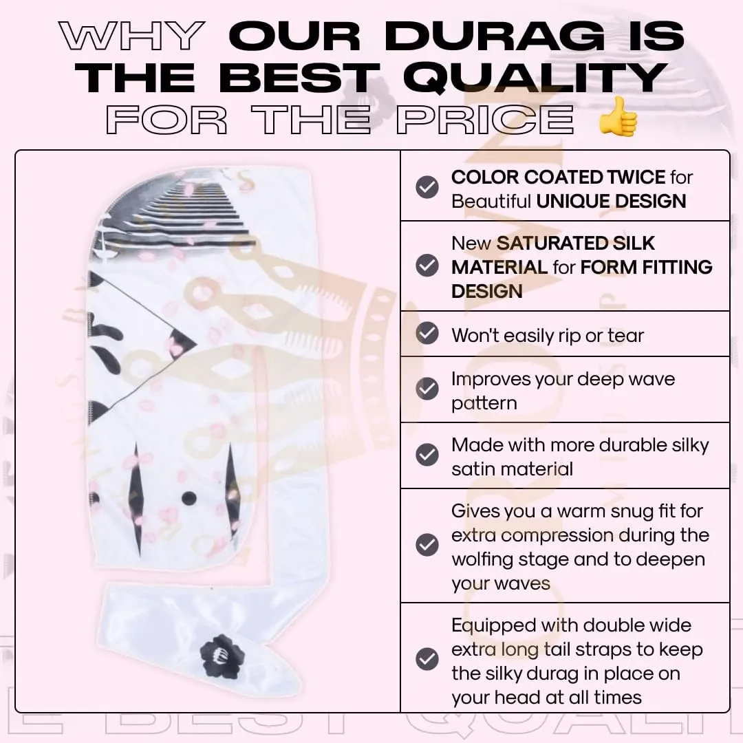 Silky Deluxe Anime Durag with Long Wide Tails - Satin Smooth Du Rag Fabric for Comfort Compression