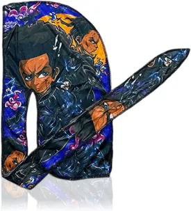 Silky Deluxe Anime Durag with Long Wide Tails - Satin Smooth Du Rag Fabric for Comfort Compression