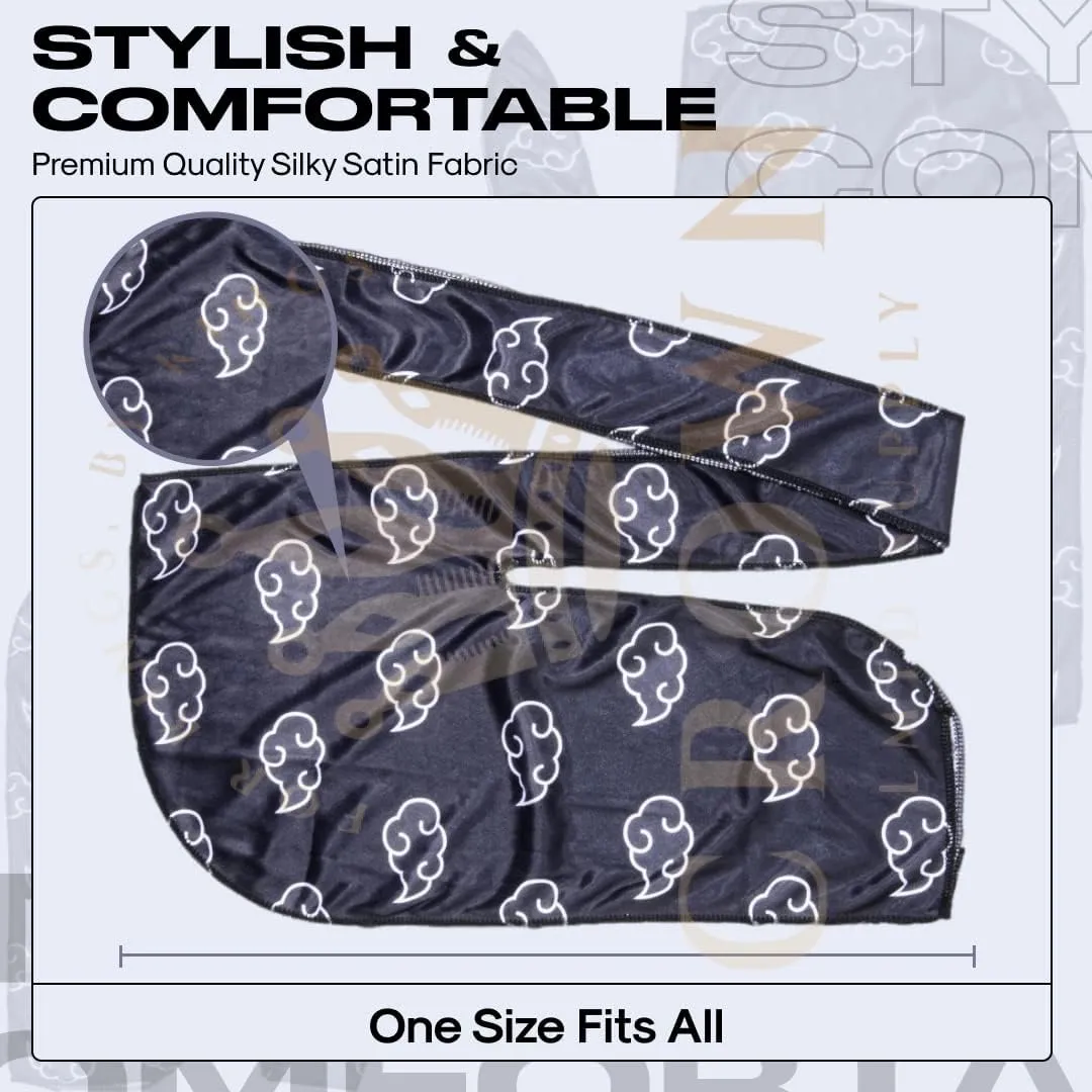 Silky Deluxe Anime Durag with Long Wide Tails - Satin Smooth Du Rag Fabric for Comfort Compression
