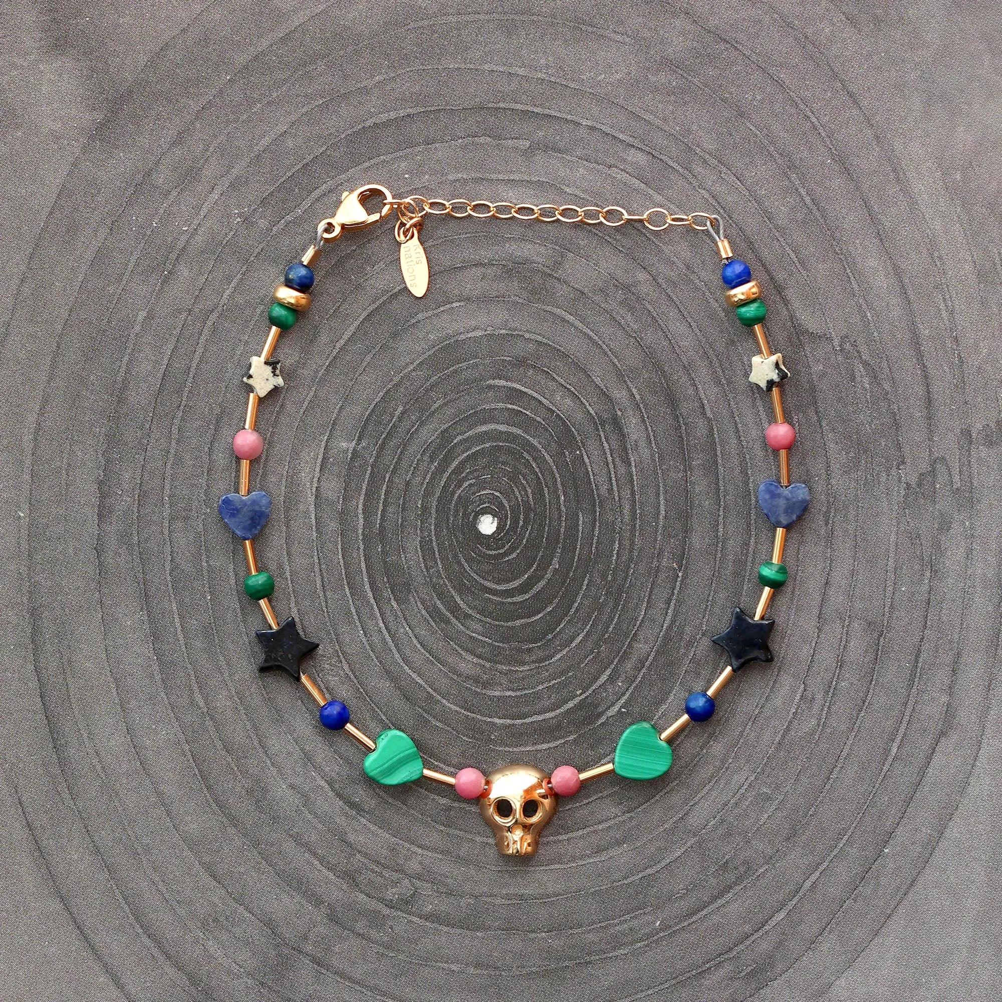 Skull Gemstone Beaded Bracelet