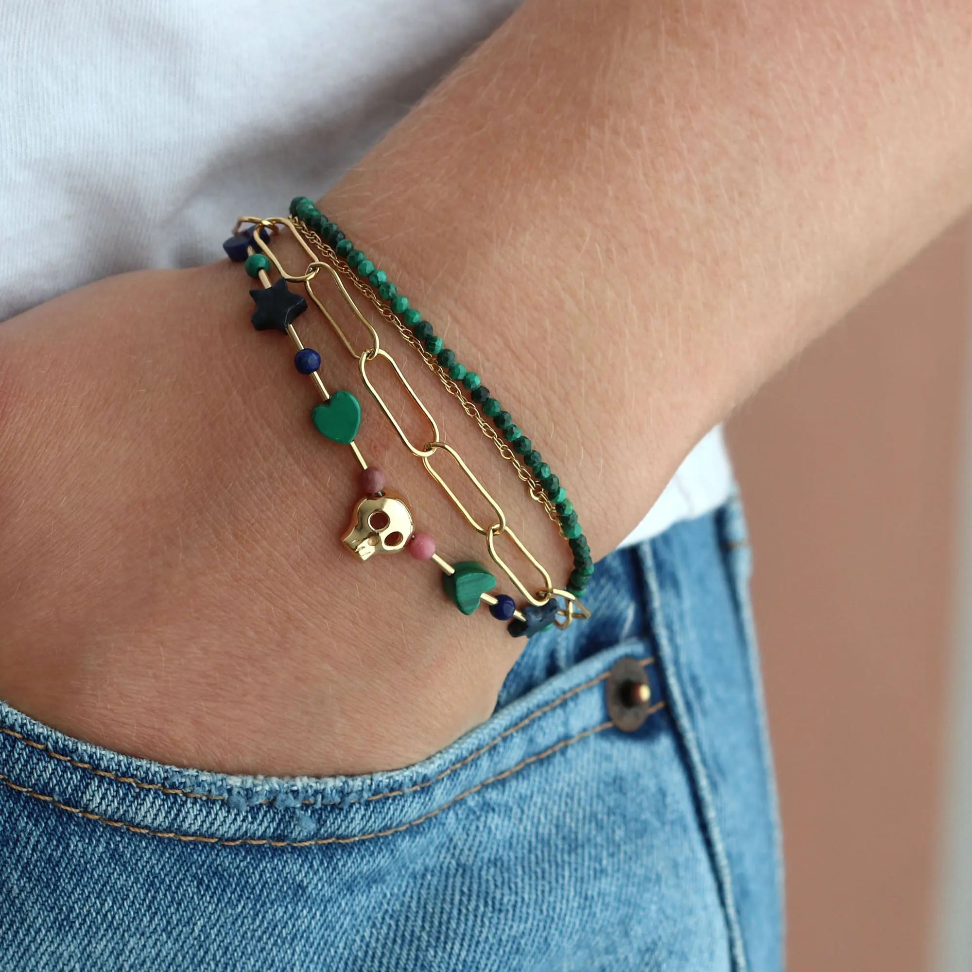 Skull Gemstone Beaded Bracelet