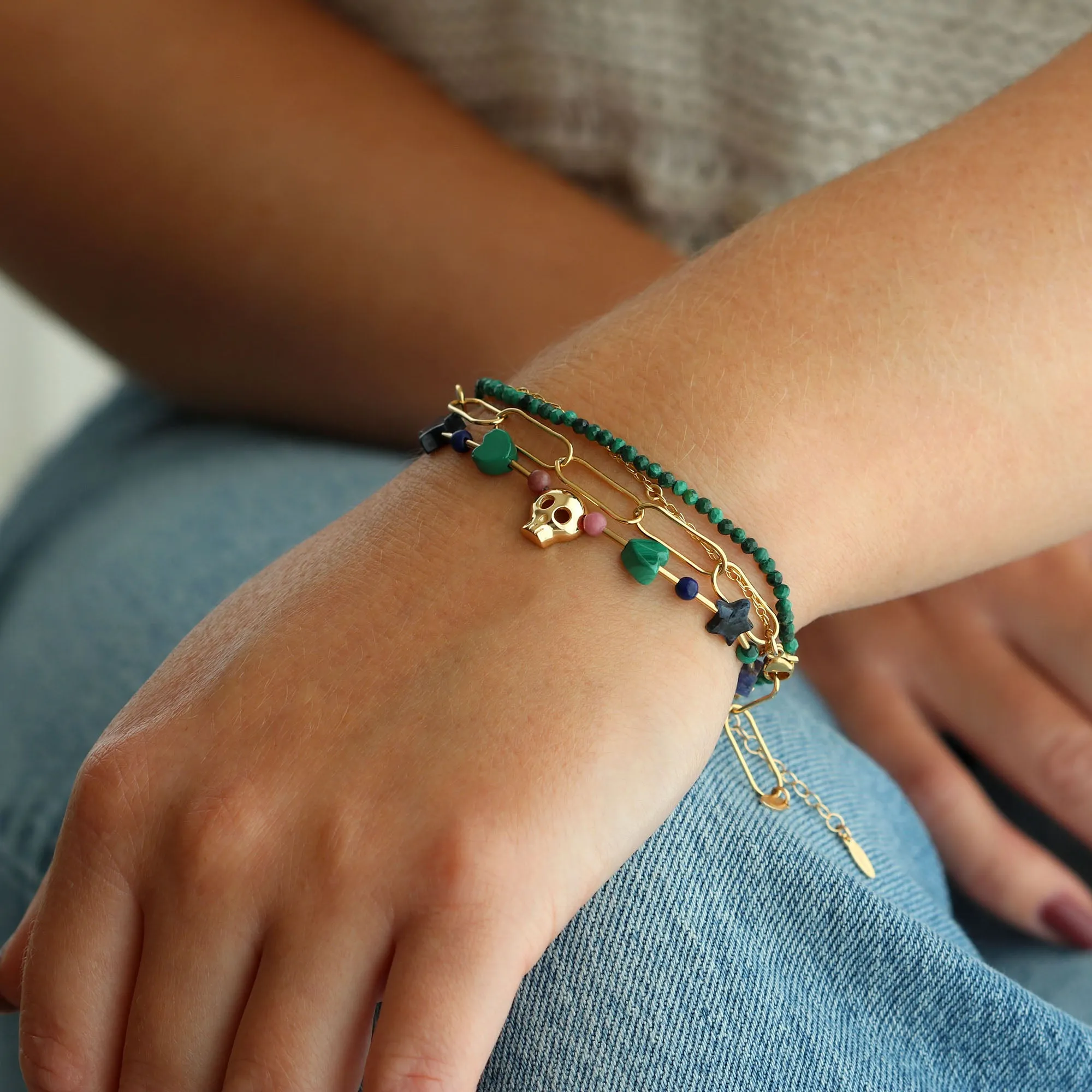 Skull Gemstone Beaded Bracelet