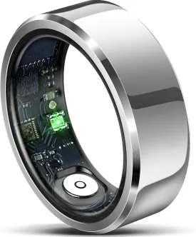 Smart Ring with Air Gesture Control, Health Tracker, 7-Day Battery, IPX8 Waterproof, Heart Rate & Sleep Monitor - Stylish Fitness Ring for Men & Women, Compatible with iOS/Android, Size 9, Silver