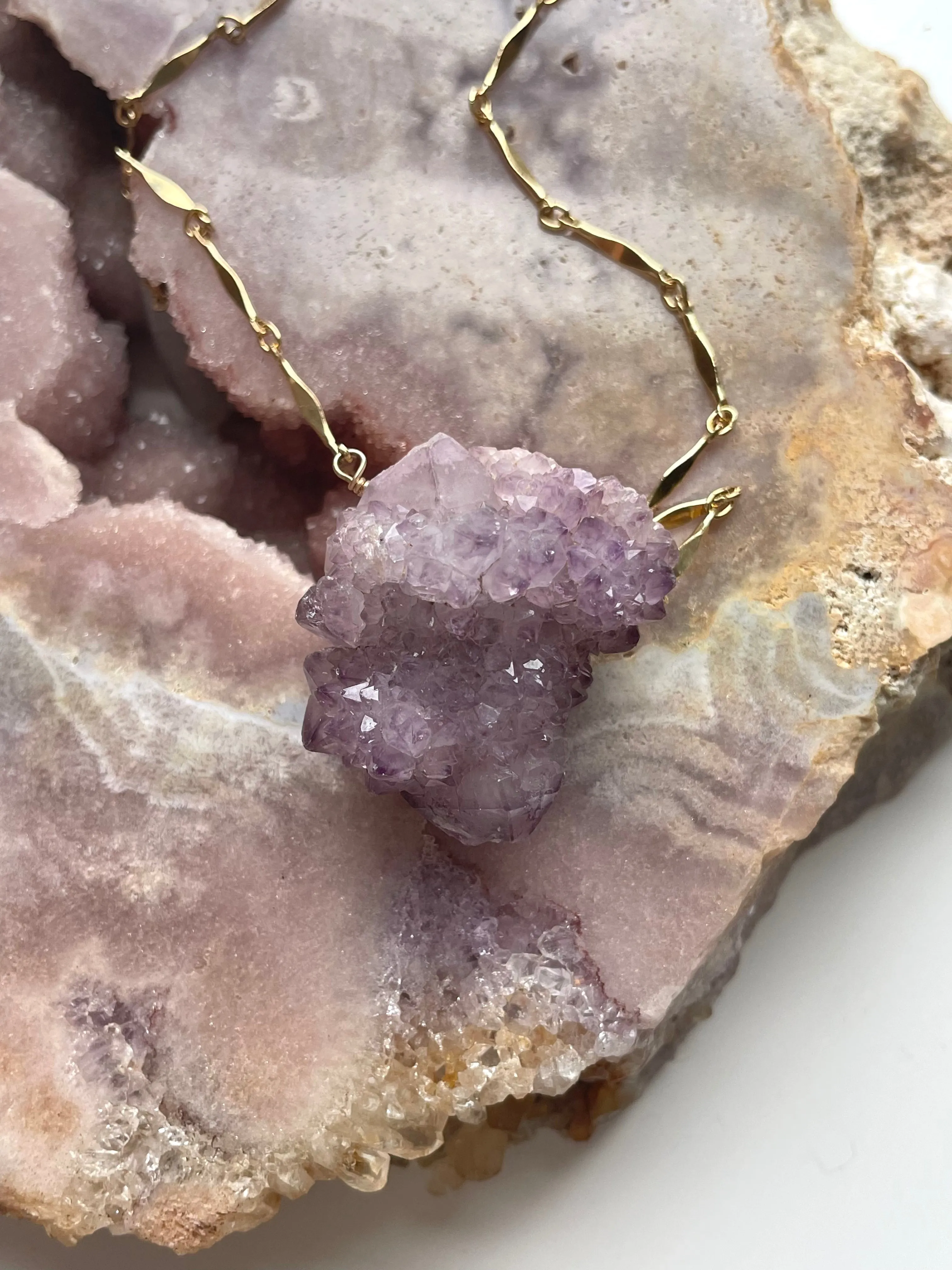 Spirit Quartz Amethyst Statement Necklace Gold Filled