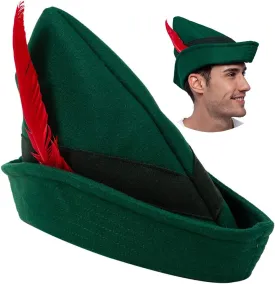 Spooktacular Creations Felt Robin Hood Hats with Feather, Alpine German Hat, Green Tyrolean Costume Accessory for Halloween Dress Up Party Favor, One Size Fits all for Adult