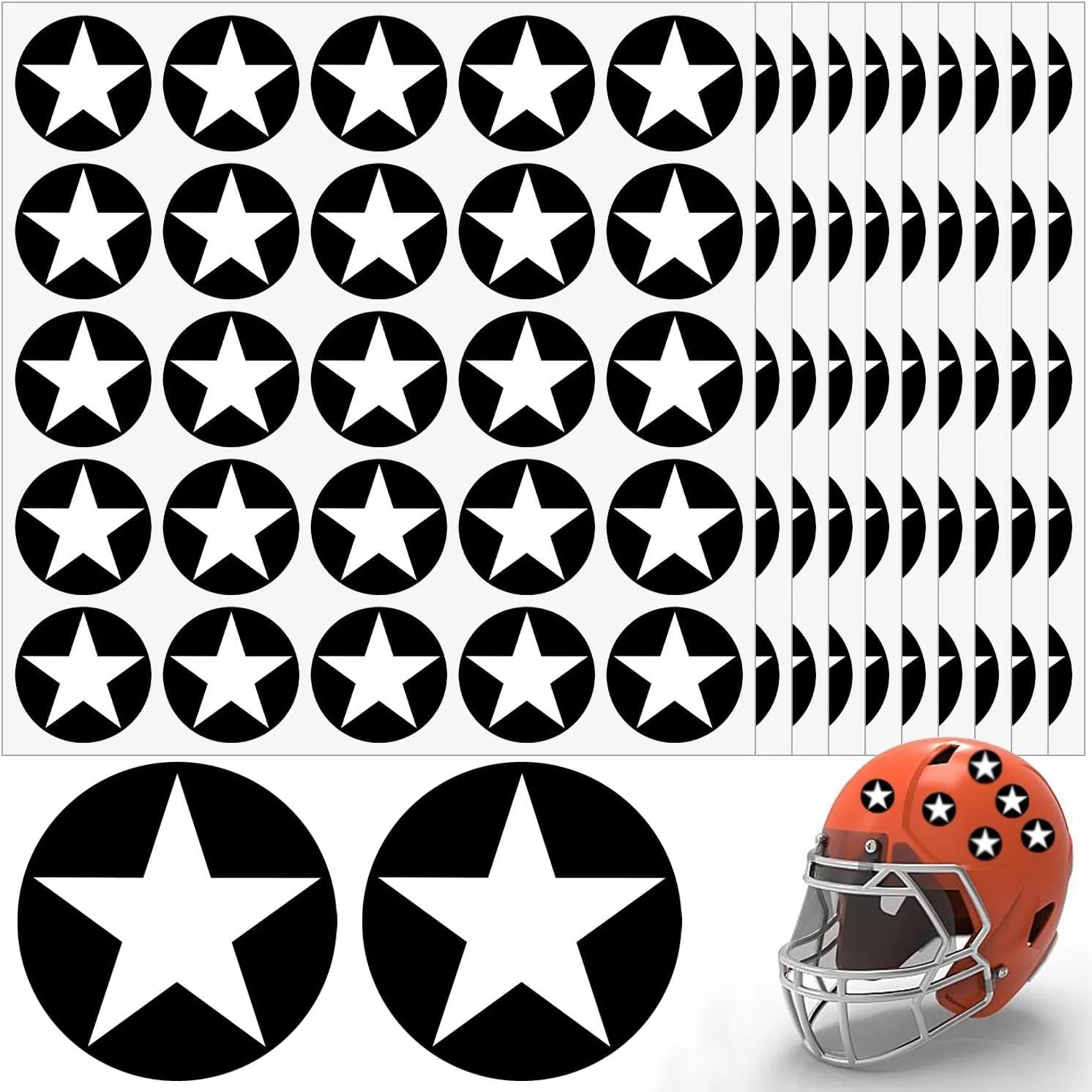 Star Helmet Stickers Football Baseball Helmet Stickers 1-1/8 Inch Sports Helmet Stickers and Decals Self Adhesive Hockey Stickers (250 Pieces,10 Sheets)