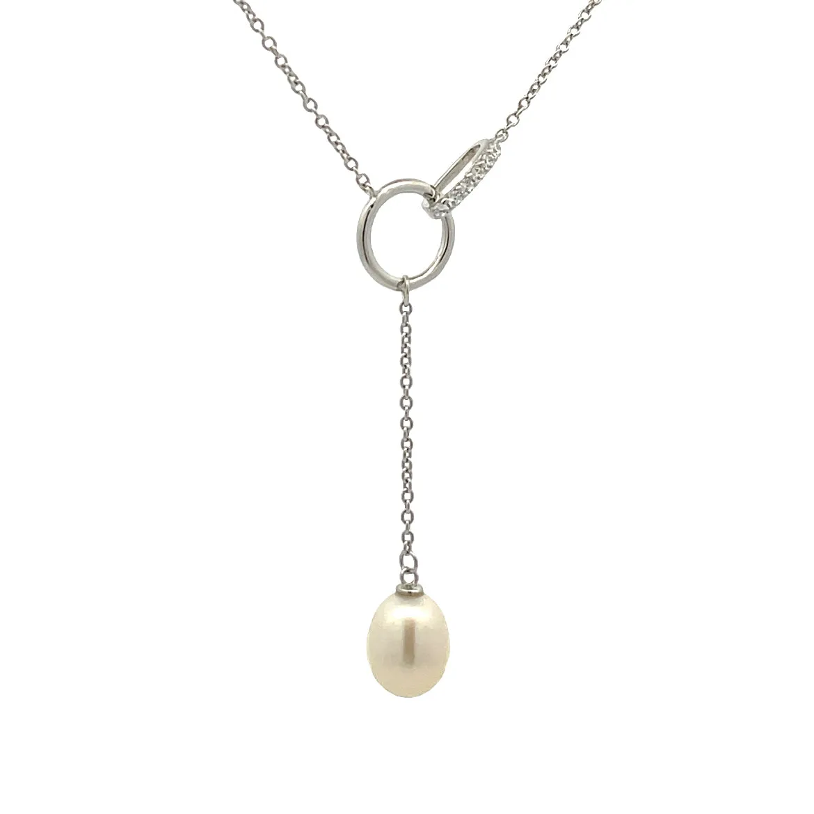 Sterling Silver Freshwater Pearl and Cubic Zirconia Necklace