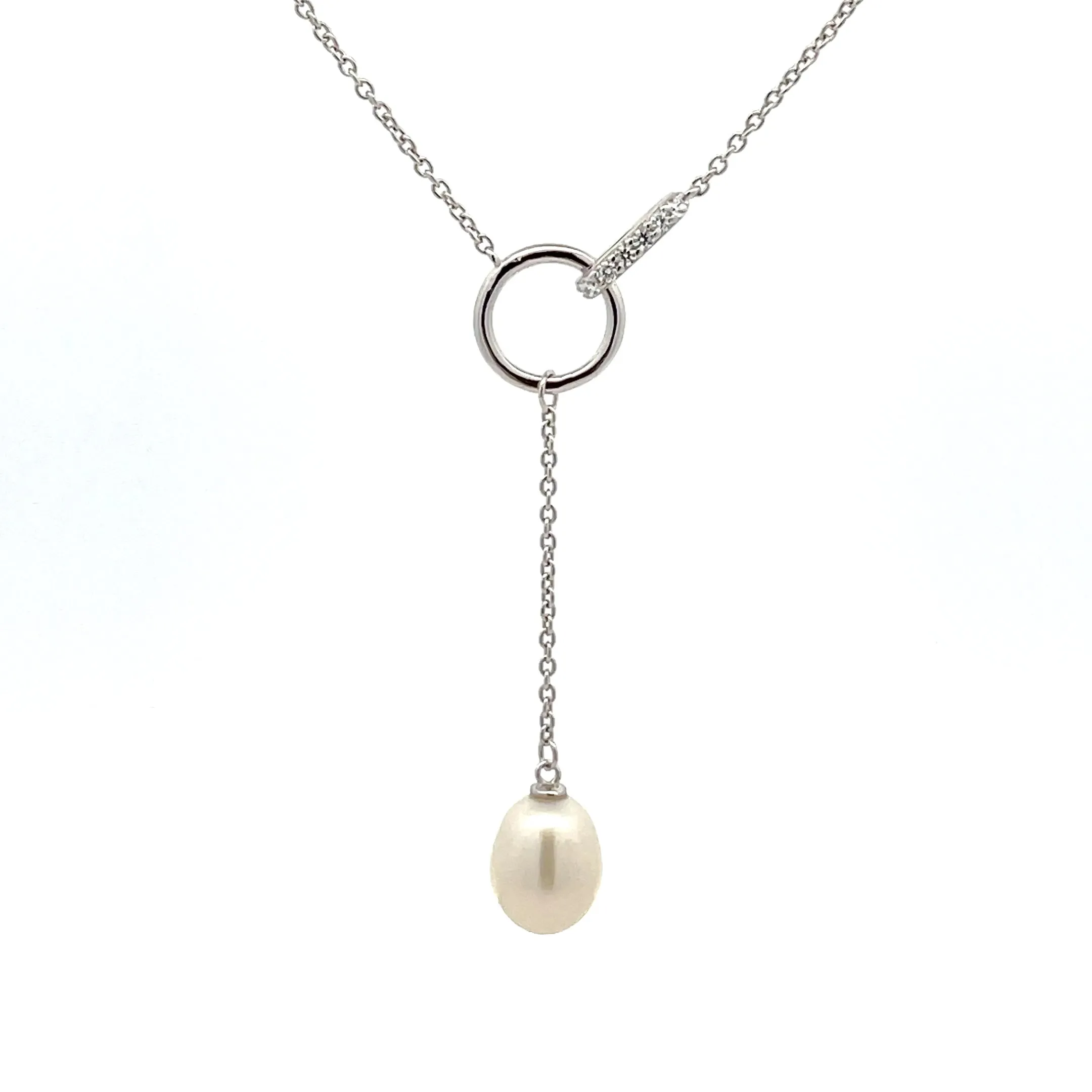 Sterling Silver Freshwater Pearl and Cubic Zirconia Necklace