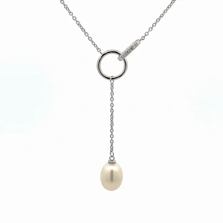 Sterling Silver Freshwater Pearl and Cubic Zirconia Necklace