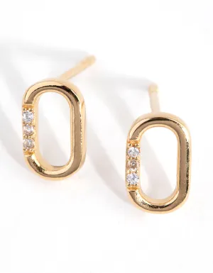 Sterling Silver Gold Cubic Zirconia Link Stud Earrings