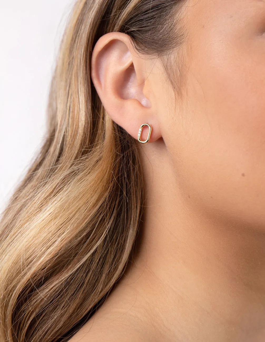 Sterling Silver Gold Cubic Zirconia Link Stud Earrings