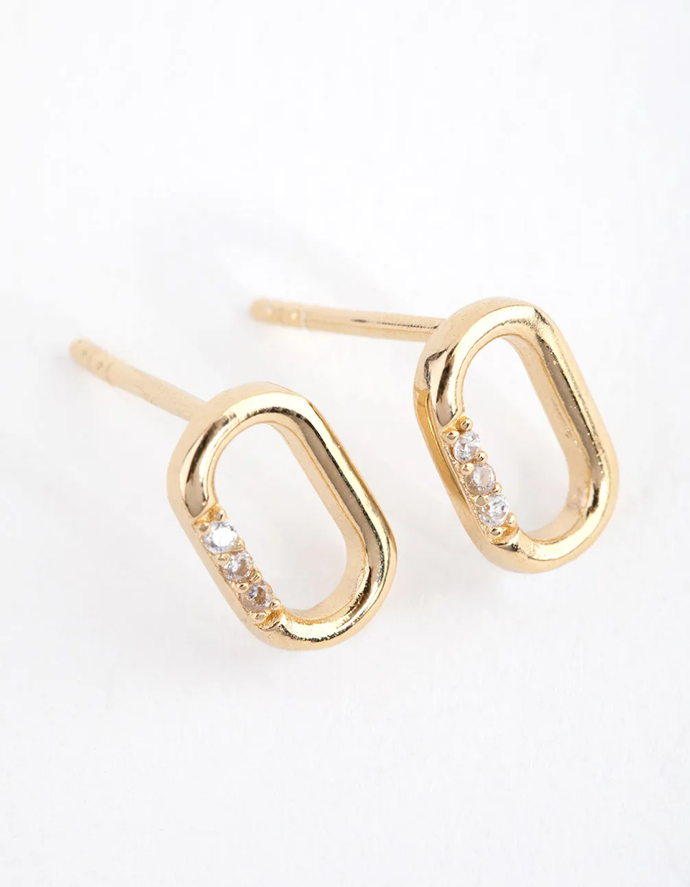 Sterling Silver Gold Cubic Zirconia Link Stud Earrings