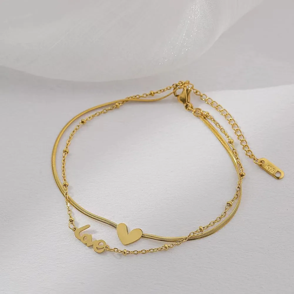 Titanium Steel Double-layer Heart-shaped Ankle Chain