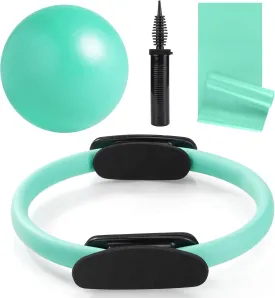 Tsikavo Pilates Ring, Pilates Ring Circle and Ball Set, 12 Inch Magic Circle Pilates Ring,9 Inch Small Exercise Ball,Resistance Bands Set, Home Pilates Equipment for Women
