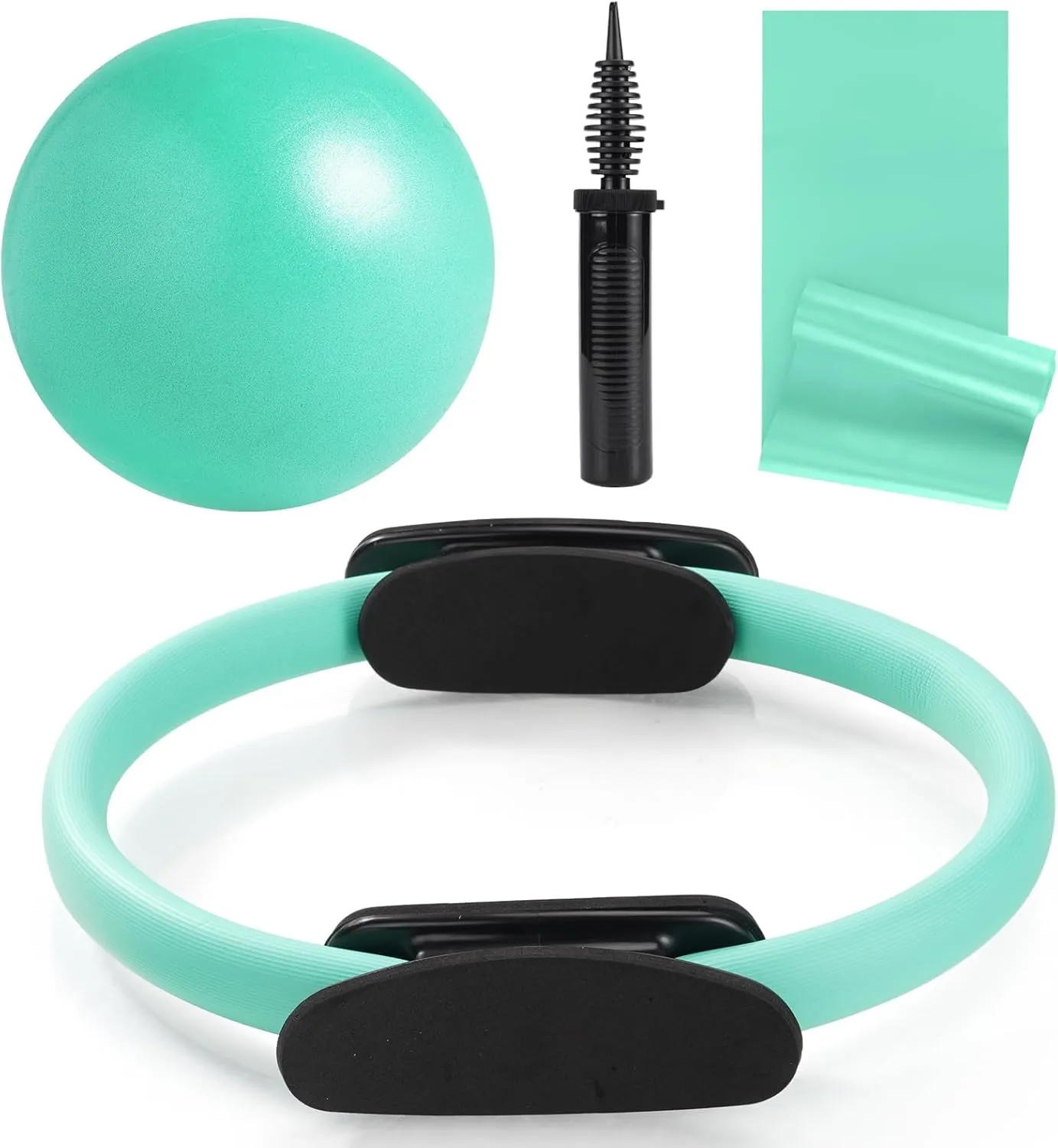 Tsikavo Pilates Ring, Pilates Ring Circle and Ball Set, 12 Inch Magic Circle Pilates Ring,9 Inch Small Exercise Ball,Resistance Bands Set, Home Pilates Equipment for Women