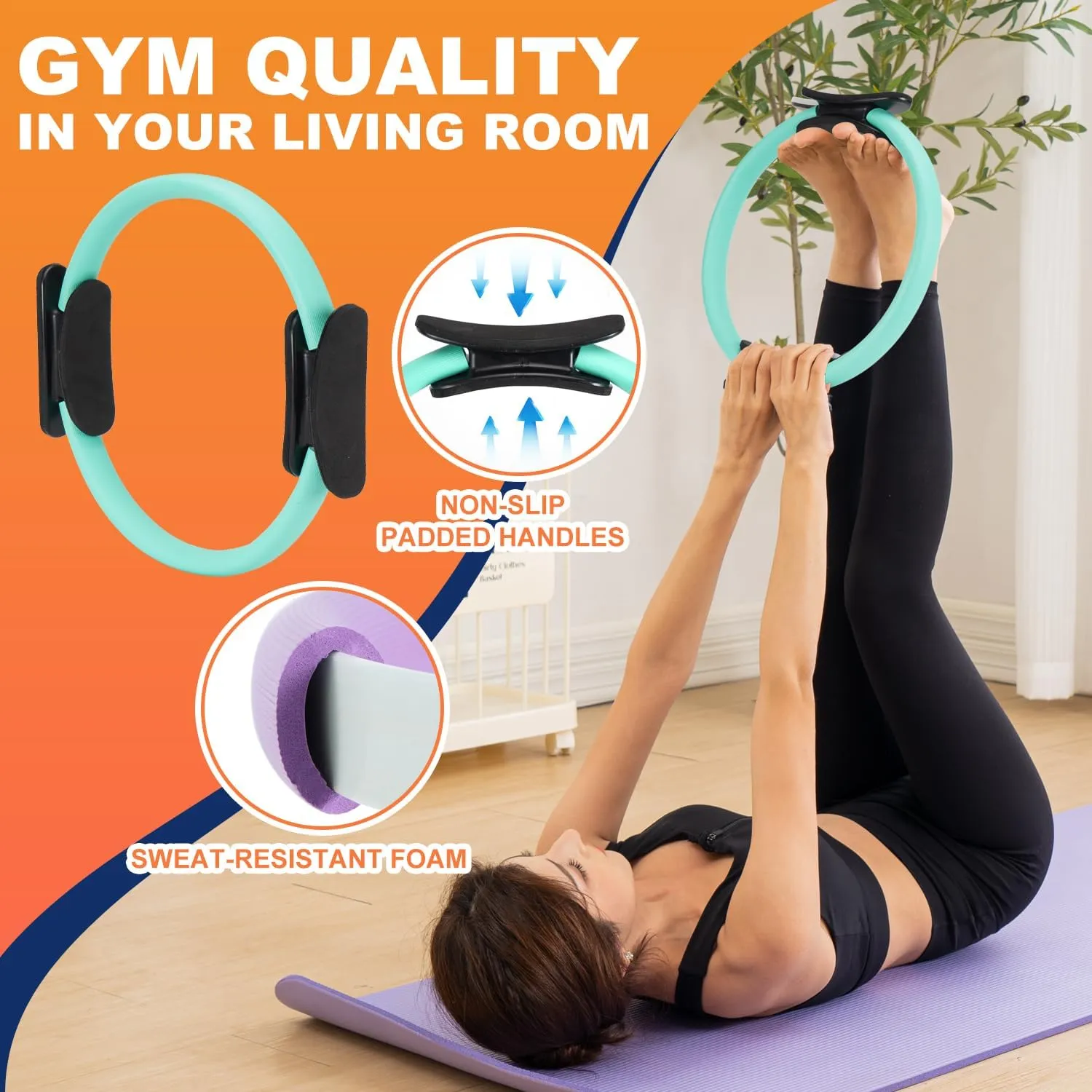Tsikavo Pilates Ring, Pilates Ring Circle and Ball Set, 12 Inch Magic Circle Pilates Ring,9 Inch Small Exercise Ball,Resistance Bands Set, Home Pilates Equipment for Women