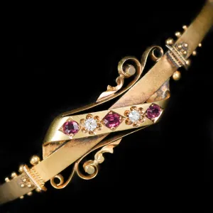 Victorian Etruscan Revival Diamond and Ruby Bangle Bracelet
