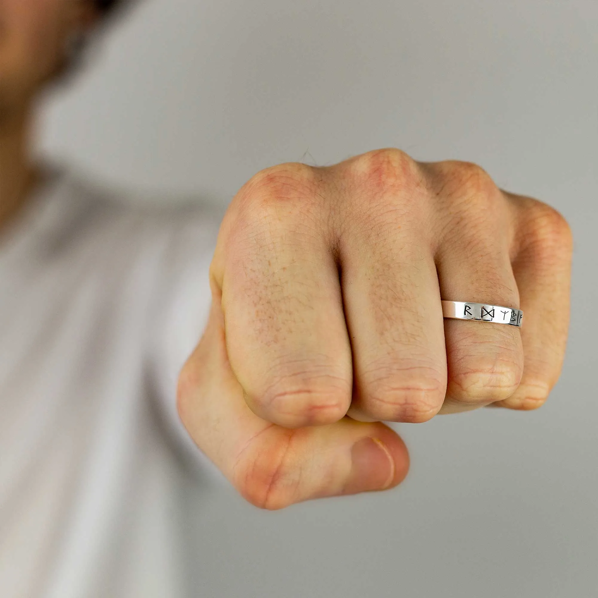 Viking Travel Rune Skinny Silver Band Ring