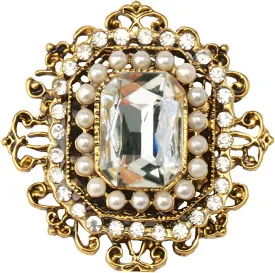 WCRAZYE Antique Rhinestone Brooch Pin for Women Girls Gold Tone Vintage Baroque Rectangle Crystal Shell Pearl Boho Victorian Style Brooches Lapel Pins Elegant Wedding Christmas Festival Ornament Jewelry Gift