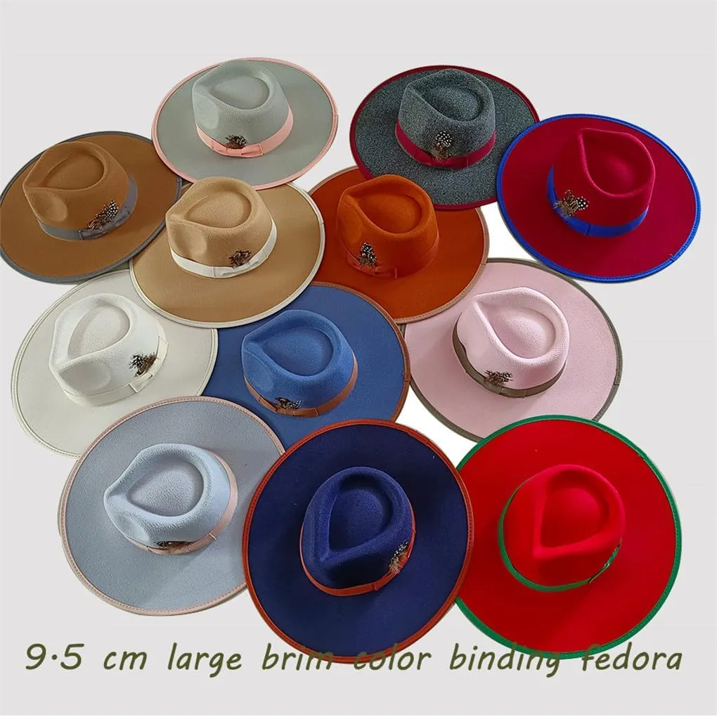 Wool Jazz Caps with Feather Men Women Fedora Hat for Winter Autumn Church Panama Hat Wide Brim Fascinator Hat,47-56-58cm
