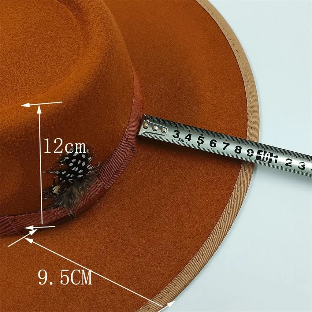 Wool Jazz Caps with Feather Men Women Fedora Hat for Winter Autumn Church Panama Hat Wide Brim Fascinator Hat,47-56-58cm